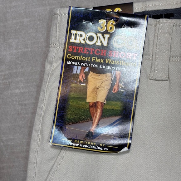 NEW Iron Co Mens Shorts Chinos Khakis 36 Flat Front Stretch Flex Comfort READ - Picture 3 of 6